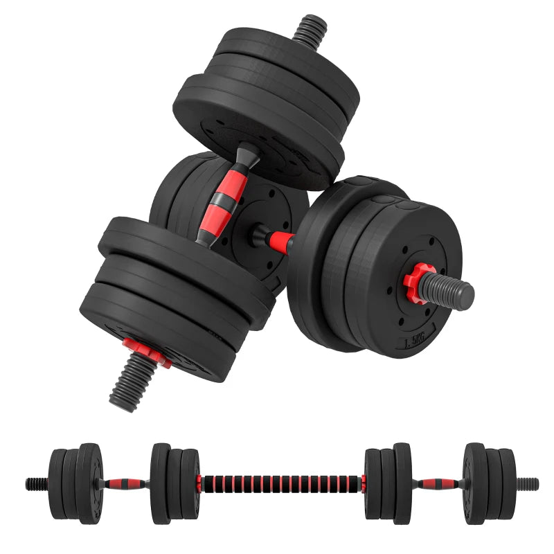 20kg 2 IN 1 Adjustable Dumbbells Weight Set, Dumbbell Hand Weight Barbell for Body Fitness, Lifting Training for Home, Office, Gym, Black by HOMCOM-0