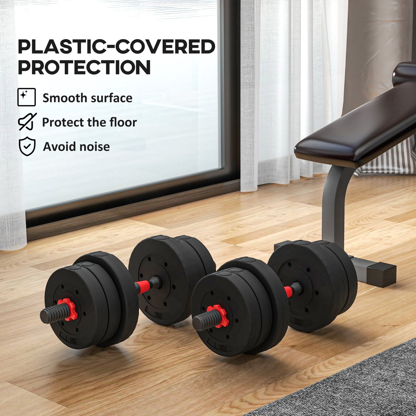 20kg 2 IN 1 Adjustable Dumbbells Weight Set, Dumbbell Hand Weight Barbell for Body Fitness, Lifting Training for Home, Office, Gym, Black by HOMCOM-5