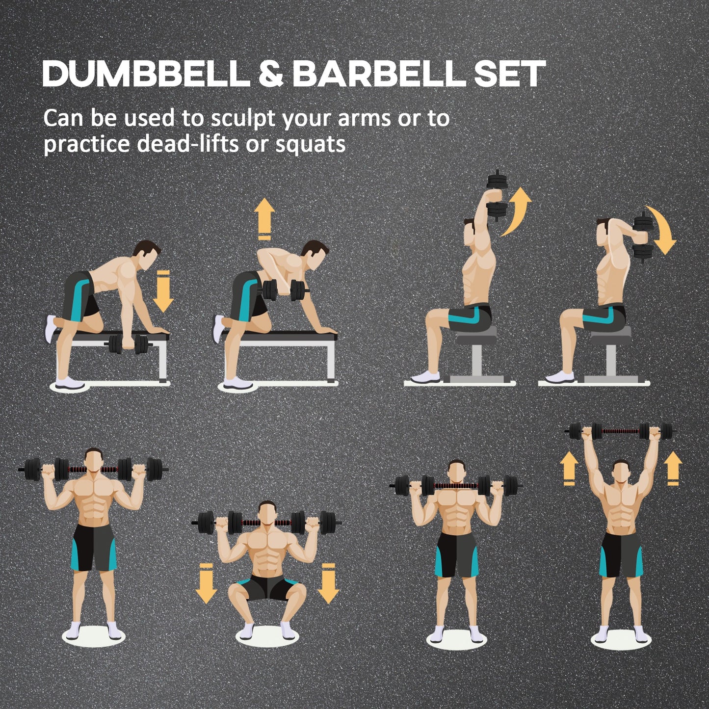 20kg 2 IN 1 Adjustable Dumbbells Weight Set, Dumbbell Hand Weight Barbell for Body Fitness, Lifting Training for Home, Office, Gym, Black by HOMCOM-2