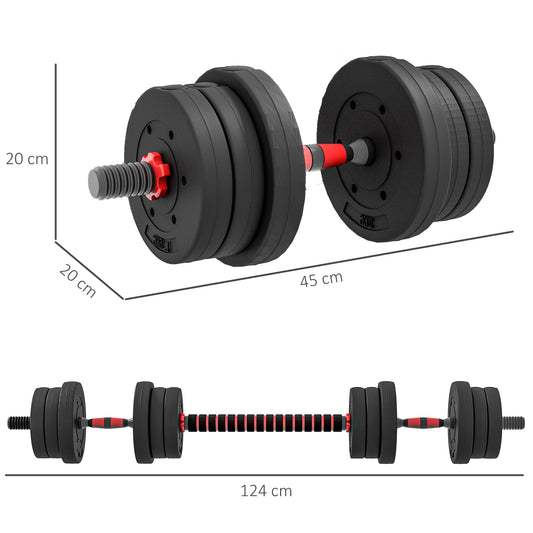 20kg 2 IN 1 Adjustable Dumbbells Weight Set, Dumbbell Hand Weight Barbell for Body Fitness, Lifting Training for Home, Office, Gym, Black by HOMCOM-1