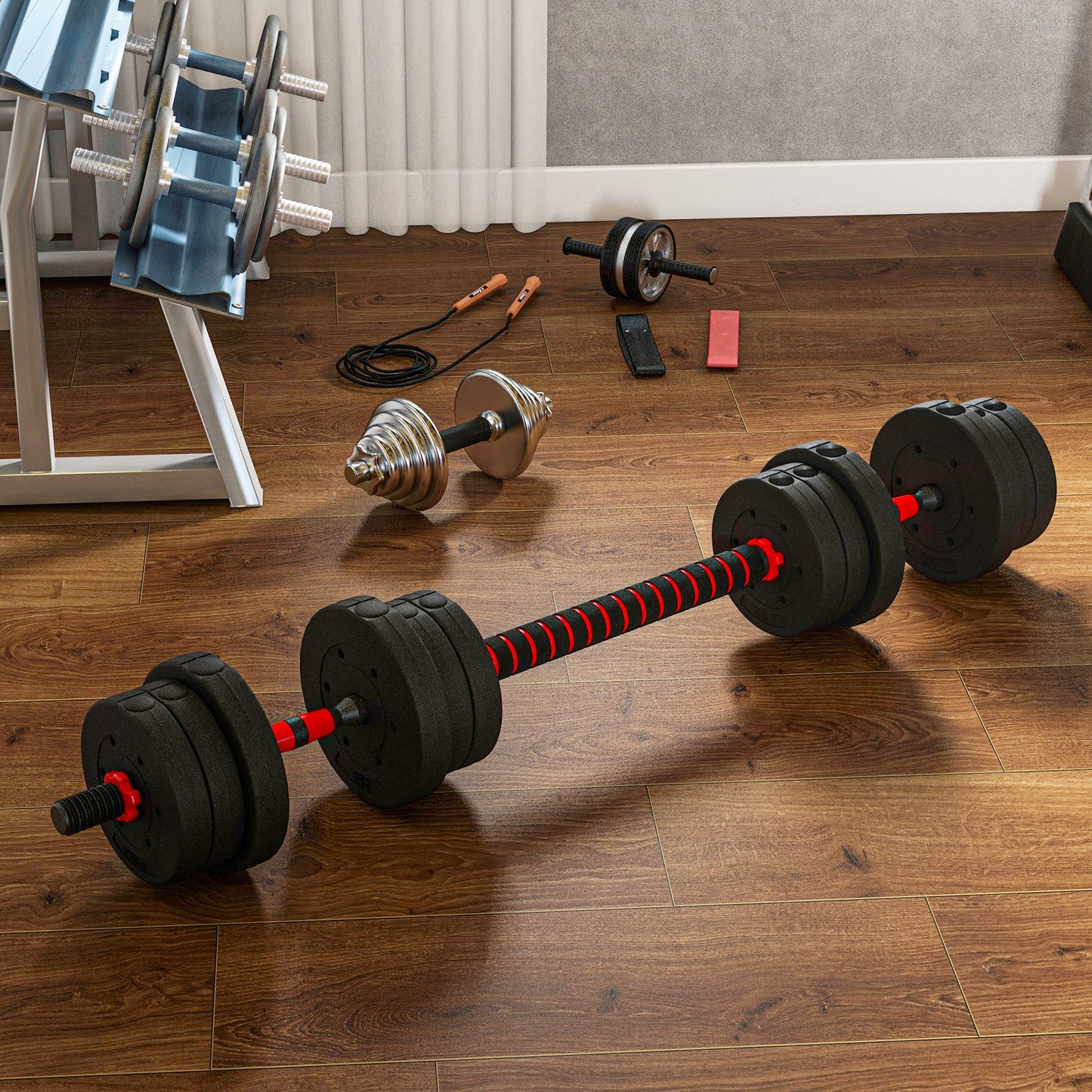 20kg 2 IN 1 Adjustable Dumbbells Weight Set, Dumbbell Hand Weight Barbell for Body Fitness, Lifting Training for Home, Office, Gym, Black by HOMCOM-6