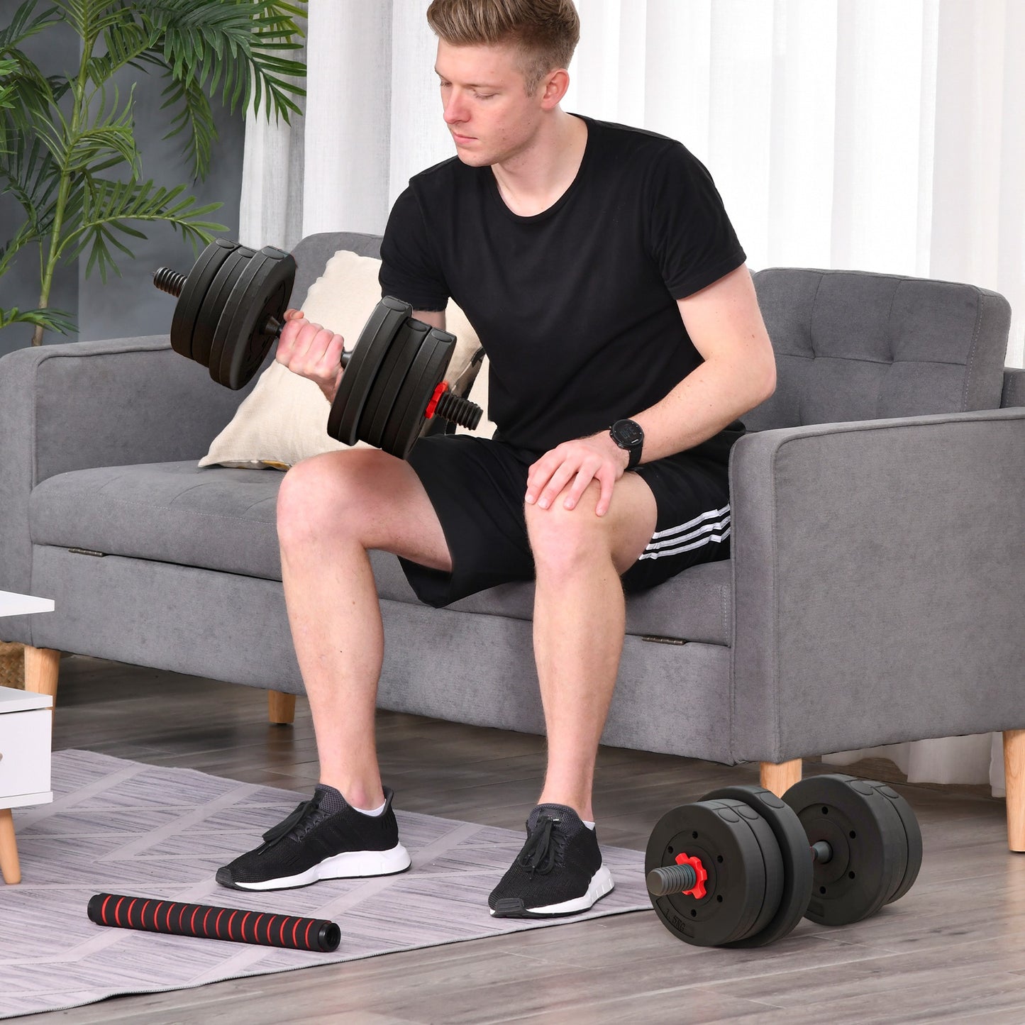 20kg 2 IN 1 Adjustable Dumbbells Weight Set, Dumbbell Hand Weight Barbell for Body Fitness, Lifting Training for Home, Office, Gym, Black by HOMCOM-8